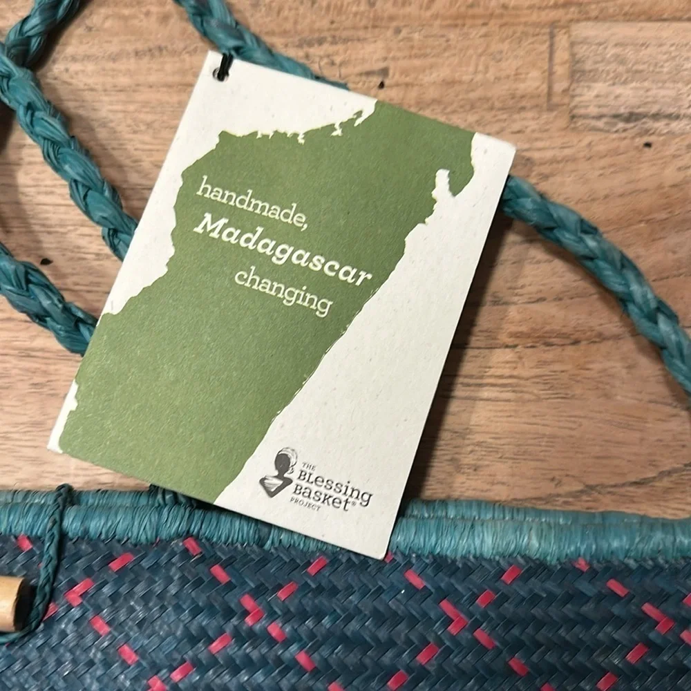 NWT Handmade Rattan Bag | Green & Red | Blessing Basket Fair Trade